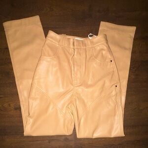 NWOT | SONG OF STYLE | CAMEL TAN FAUX LEATHER STRAIGHT LEG PANTS | XXS